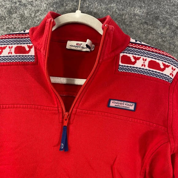 Vineyard Vines Sweatshirt XS Red Fleece Shep 1/4 Zip Long Sleeve Fair Isle - Picture 3 of 9